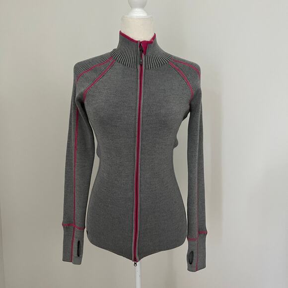 Athleta Women's Giant Slalom Full Zip Sweater Gray Pink Small - Picture 1 of 10